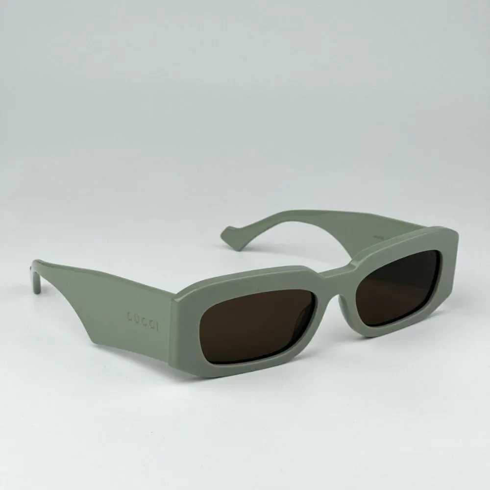 NEW Gucci GG1426S 004 Solid Sage Brown Unisex Rectangle Sunglasses GG 1426S